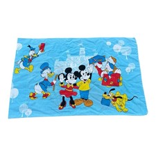Vintage 70s Walt Disney Mickey Minnie Double Sided Pillowcase Blue Castle picture