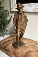Vtg. Signed Oberammergau Hand Carved Wood Alpine Hiker Traveler 10” Figurine picture