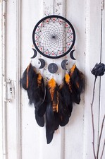 Black Orange Dreamcatcher with Moon Phases - Large Celestial Wall Hanging Decor picture