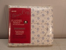 Sears Roebuck & Co Full Size Flannel Flat Sheet- Cornflower Blue NOS picture