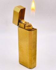Cartier Vintage WORKING Pentagon Lighter Gold Horizontal Stripes w/Gold Trim 80s picture