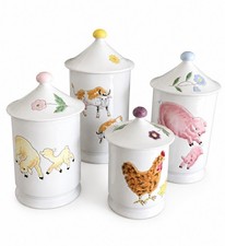 Vintage Italian Invento Italy Pottery Canisters Farm Animals For Nursery picture