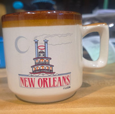 Vintage New Orleans Louisiana Souvenir Coffee Mug Brown Rim Collectible 10Oz 80s picture