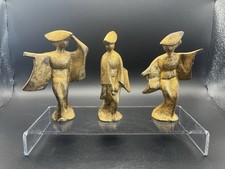 VTG Mcm Cast Metal dancing Geisha Figurines Lot Of 3 Gilted Gold Tone 4