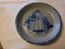 1994 Eldreth Pottery Cobalt Salt Glaze Santa Pie Plate Signed Display model picture