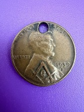 1959 D Lincoln Penny Masonic Love Token Engraved Freemason Coin Hobo Style picture