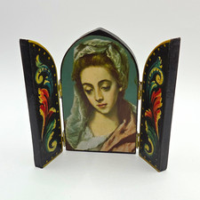 Vintage Artesania V Molero Granada Spanish Wooden Triptych Folding Altar Icon  picture