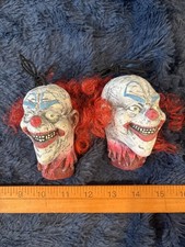 Creepy Severed Head Clown Prop White Painted Face Makeup And Red Nose Red Hair  picture