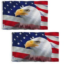 Anley 2Pcs Fly Breeze 3x5 Ft US Bald Eagle Flag Patriotic Bald Eagle Flags picture