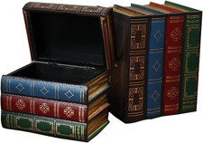 2 Pack Decorative Book Boxes Wooden Antique Book Decorations Vintage Book Storag picture