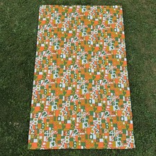 Vintage Fabric Panel 73x46 Orange Green Retro Mid Century Numbers Print picture