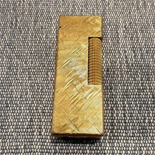 Dunhill Rollagas Gold Plated Rare Crosshatch Pattern Vintage Lighter picture