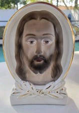 1950s Wonder Art Jesus Concave Porcelain  11.5” Tall Religious - Eyes Follow 3D picture
