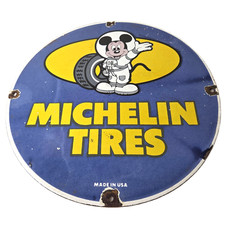 Vintage Michelin Tires Sign - Gas Pump Automobile Mickey Mouse Sign picture