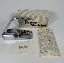 Vintage 1966 Paper Welder Stapleless Stapler Chrome w Box Instructions USA picture
