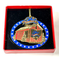Ohio Bicentennial Barn Christmas Ornament 1803-2003 Red White Blue Gold Tone A1 picture