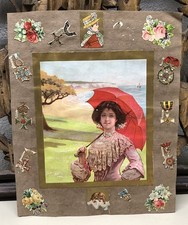 Antique Double Sided Glued Scraps & Other Items on Sheet from Scrap Book - L1 picture
