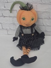 Sweet Street Primitive Pumpkin Head Girl Doll Shelf Sitter Halloween Decor picture