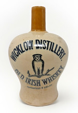 Antique 1890s Wicklow Distillery Irish Whiskey Stoneware Jug Owl Port Dundas picture