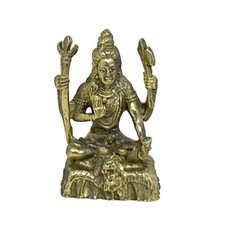 Lord Shiva Hindu Trimurti Destoryer God Amulet Mini Brass Statue Idol #2 picture