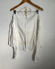 Vtg 1950s White Hostess Half Apron Hand Embroidered Floral Detail Crochet Lace  picture