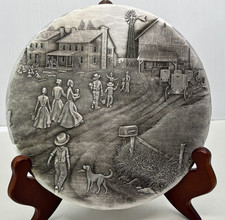Wendell August Forge Trivet Hammered Metal Amish Home Barn Scene 7in diameter picture