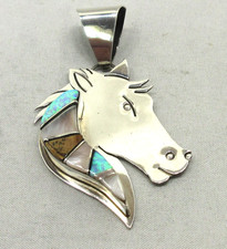 Native American Navajo Sterling Silver Horse Head Pendant Multi Stone Inlay #9 picture