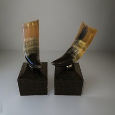 Pair Maitland Smith ? Polished Horns Croc Embossed Leather Pedestals Sculpture picture