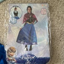 Disney Frozen Anna Deluxe Adult Costume w/ Cape, Blue/Pink/Black S/P 4-6 picture