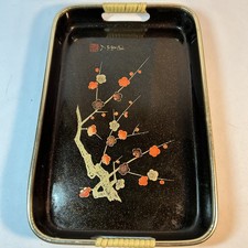 Vintage Japanese Black Lacquer Tray 10 1/2”x7” picture