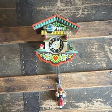 Vintage German Miniature Chalet Cuckoo Clock Girl on Swing Pendulum Untested picture