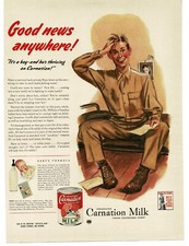 1943 Carnation Milk Soldier gets good news WWII Buy War Bonds Vintage Print Ad picture
