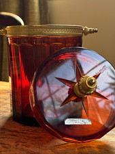 Vintage Hard to Find Murano Amber Red Glass Canister Jar with lid picture