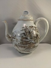 Antique Japanese Yokohama Porcelain Kutani Teapot Snow Temple Pagoda Japan picture