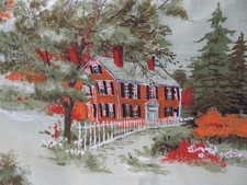 2 pc. Never Used Vintage Grandma Moses esque or style Barkcloth era Fabric picture