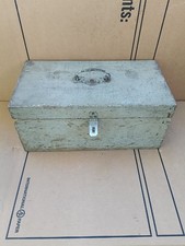 Primitive Old Gray Chippy Paint Wood Box w/Hasp Lid Handle 15x6x8 inches picture
