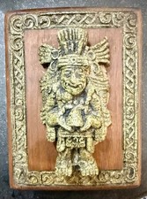 Vintage Original Zarebski Maya Aztec Decorative Stone Malachite Plaque Wall Art picture