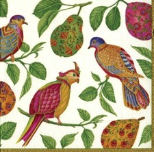 TWO Individual Napkins Birds Pears Ivory Cocktail for Decoupage (1212) picture