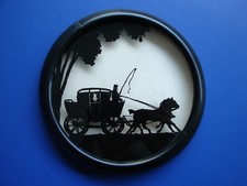 Vintage C&A Richards Reverse Painted Glass Silhouette Stagecoach 322 66 Cracked picture