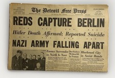 Original May 3 1945 Detroit Free Press Hitler Death Confirmed Berlin WWII picture