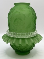 VTG Fenton For LG Wright Green Satin Glass Fairy Lamp 3 Pc Embossed Wild Roses picture