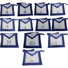 Masonic Blue Lodge Officer Aprons Set of 12 Adjustable Belt Synthetic Leather picture