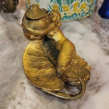 Antique Art Nouveau Figural Lady Bronze Gilded Chamberstick Candle Stick Lidded picture