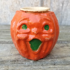 Vintage Mini Halloween Paper Mache Jack-O-Lantern Nut Cup Choir Boy Pumpkin picture