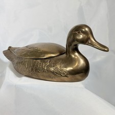 VTG Brass Mallard Duck w/ Lid - MCM - Elegant, Detailed, Natural Patina picture