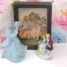 Victorian Courting COUPLES Decor LOT Vintage Figurine Candle Sandre Print Framed picture