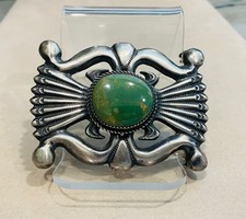 Vintage E.S. Mitchell Navajo Sterling Silver Turquoise Buckle - 66.6 Grams picture