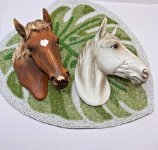 Vintage Norcrest Realistic Horse Head Wall P636/635 Ceramic Plaque Japan Pair picture