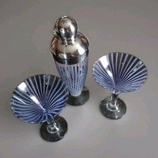 VTG Pier 1 AMETHYST Striped Purple White Martini Set SHAKER +2 Glasses Rare NWOT picture