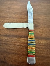 Vintage Old Hickory 2 Blade Pocket Knife w/ Glitter Striped Handles picture